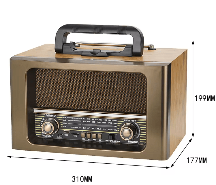 NNS kaliteli ahşap retro tarzı taşınabilir masaüstü radyo NS-6670BT büyük boy DC şarj edilebilir stereo ses ahşap hoparlör