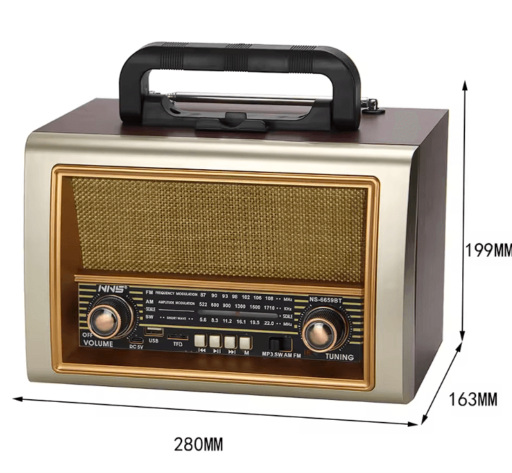 NNS kaliteli ahşap retro tarzı taşınabilir masaüstü radyo NS-6659BT büyük boy DC şarj edilebilir stereo ses ahşap hoparlör