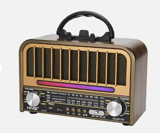 NS-6677BT kablosuz açık am fm radyo hoparlör taşınabilir vintage am fm radyo yüksek kalite disko işık retro usb radyo