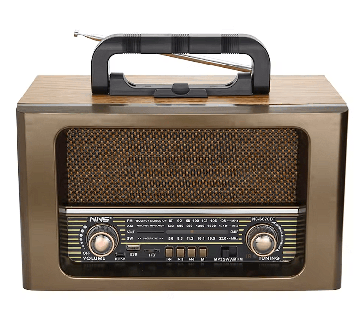 NNS kaliteli ahşap retro tarzı taşınabilir masaüstü radyo NS-6670BT büyük boy DC şarj edilebilir stereo ses ahşap hoparlör