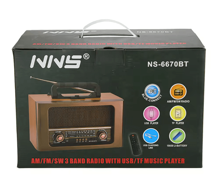 NNS kaliteli ahşap retro tarzı taşınabilir masaüstü radyo NS-6670BT büyük boy DC şarj edilebilir stereo ses ahşap hoparlör