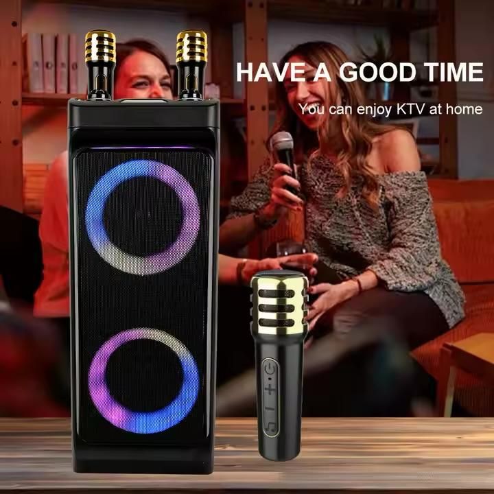 cift mikrafonlu cift hoparlör ahsap kabin bluetooth hoparlör
