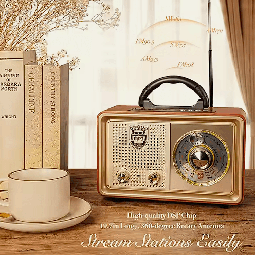 M-110bt Gold Renk Nostaljik Radyo Ahşap Görünümlü Bluetooth Hoparlör Fm Sd Kart Usb Girişi M-110bt