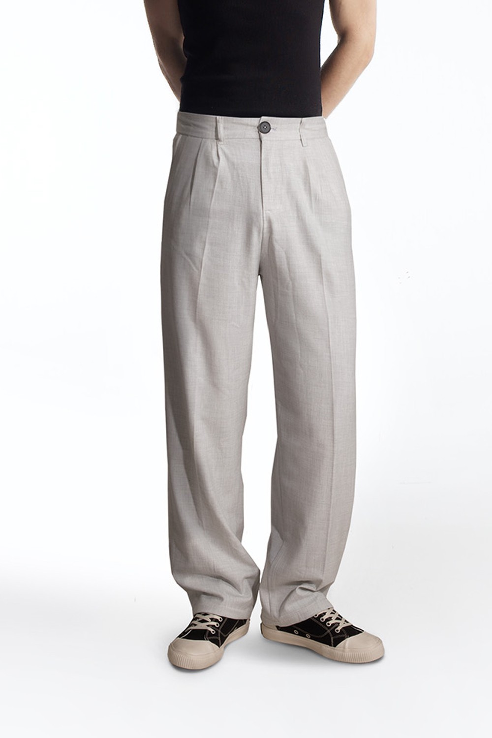 Erkek Baggy Bol Paça Keten Pantolon - Gri
