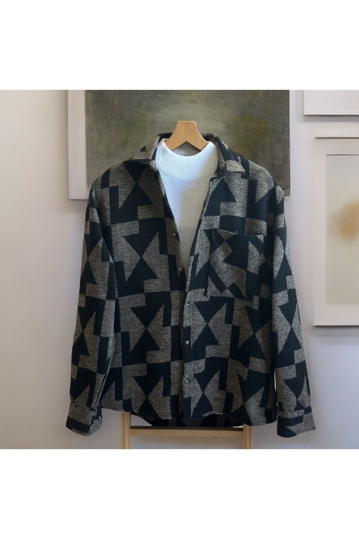 Erkek Oversize Gömlek Yaka Pamuklu Oduncu Gömlek
