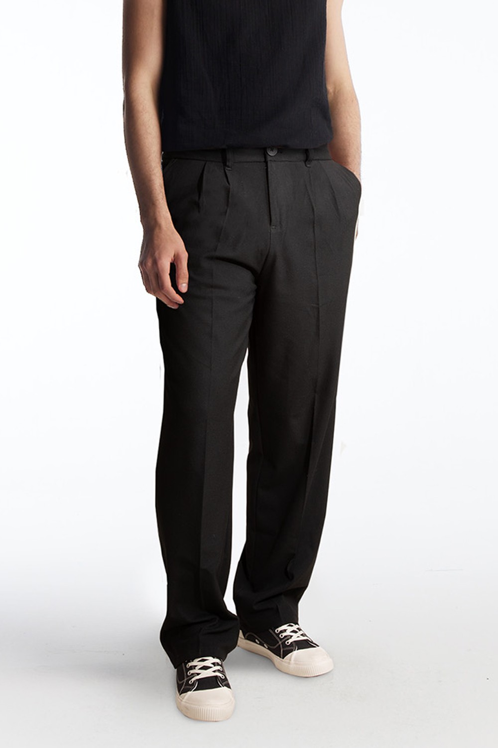 Erkek Baggy Bol Paça Keten Pantolon - Siyah