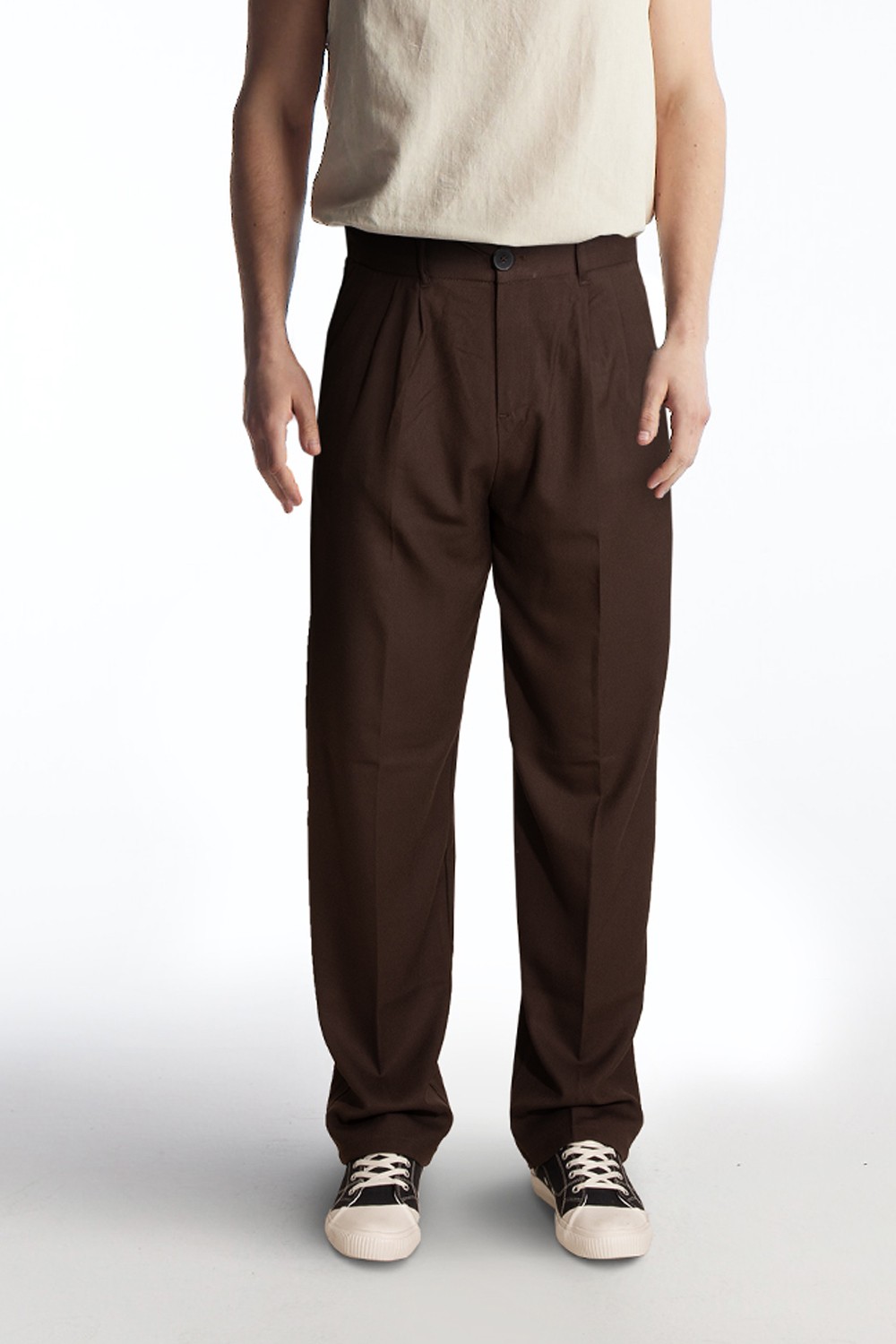 Erkek Baggy Bol Paça Keten Pantolon - Kahverengi