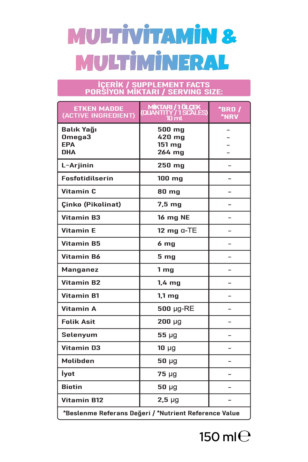 Multivitamin & Multimineral Sıvı Takviye Edici Gıda