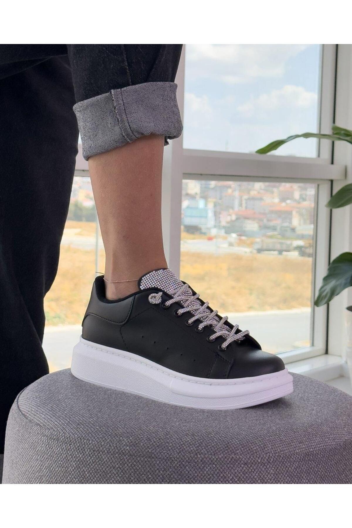 Passion Taşlı Kadın Sneakers - siyah beyaz