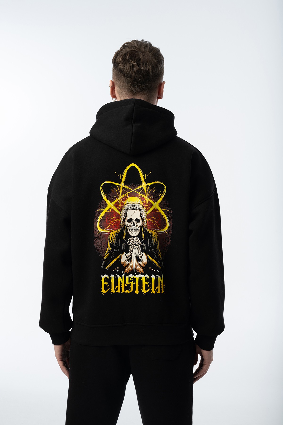 Unisex Einstein Oversize Siyah Hoodie