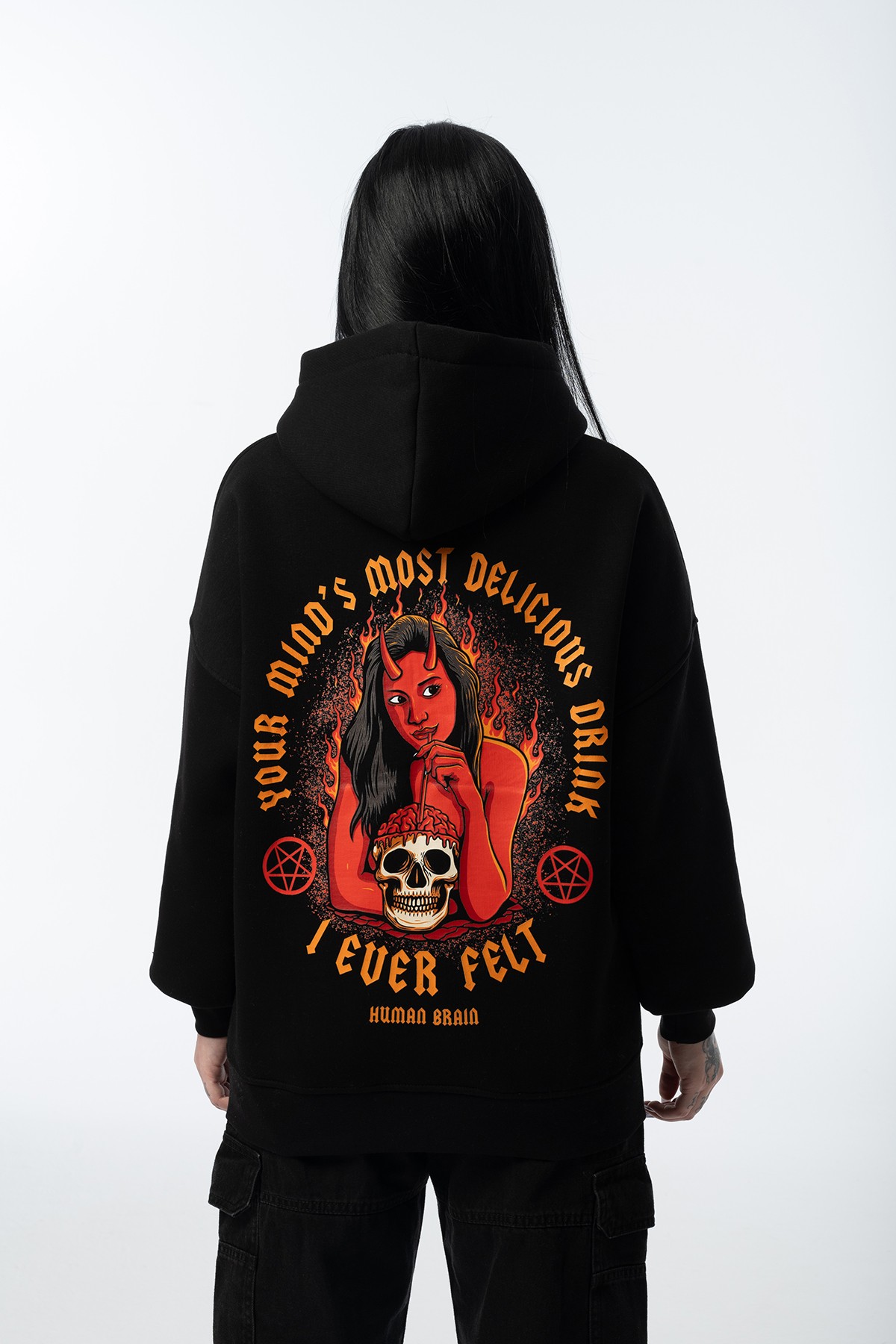 Unisex Human Brain Oversize Siyah Hoodie