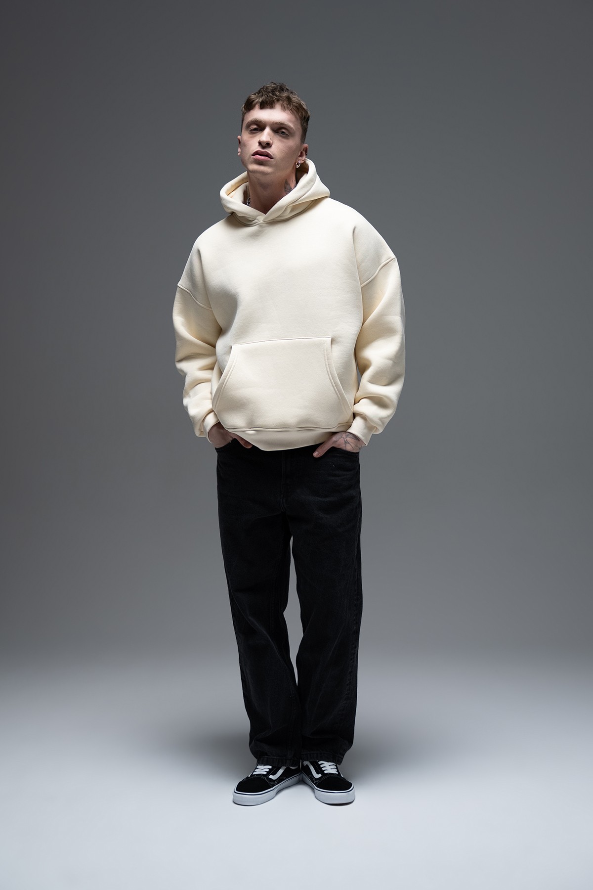 Unisex Old School Oversize Hoodie - taş rengi