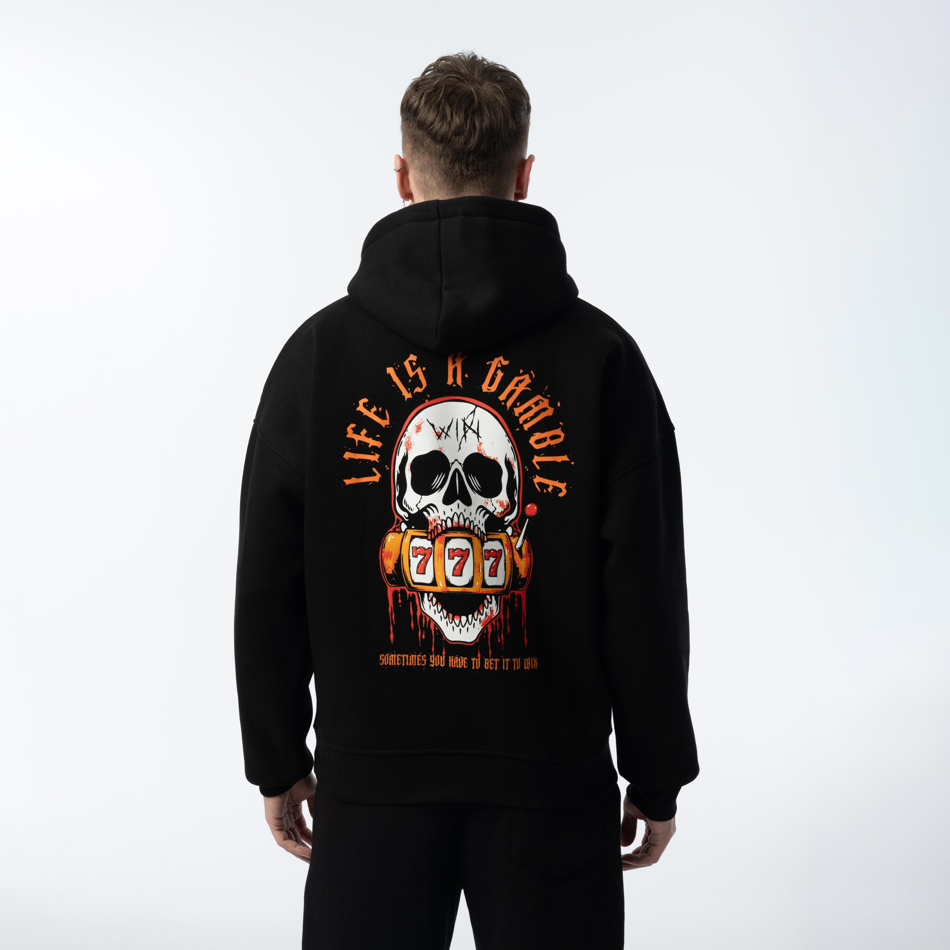 Unisex Life is A Gamble Oversize Siyah Hoodie