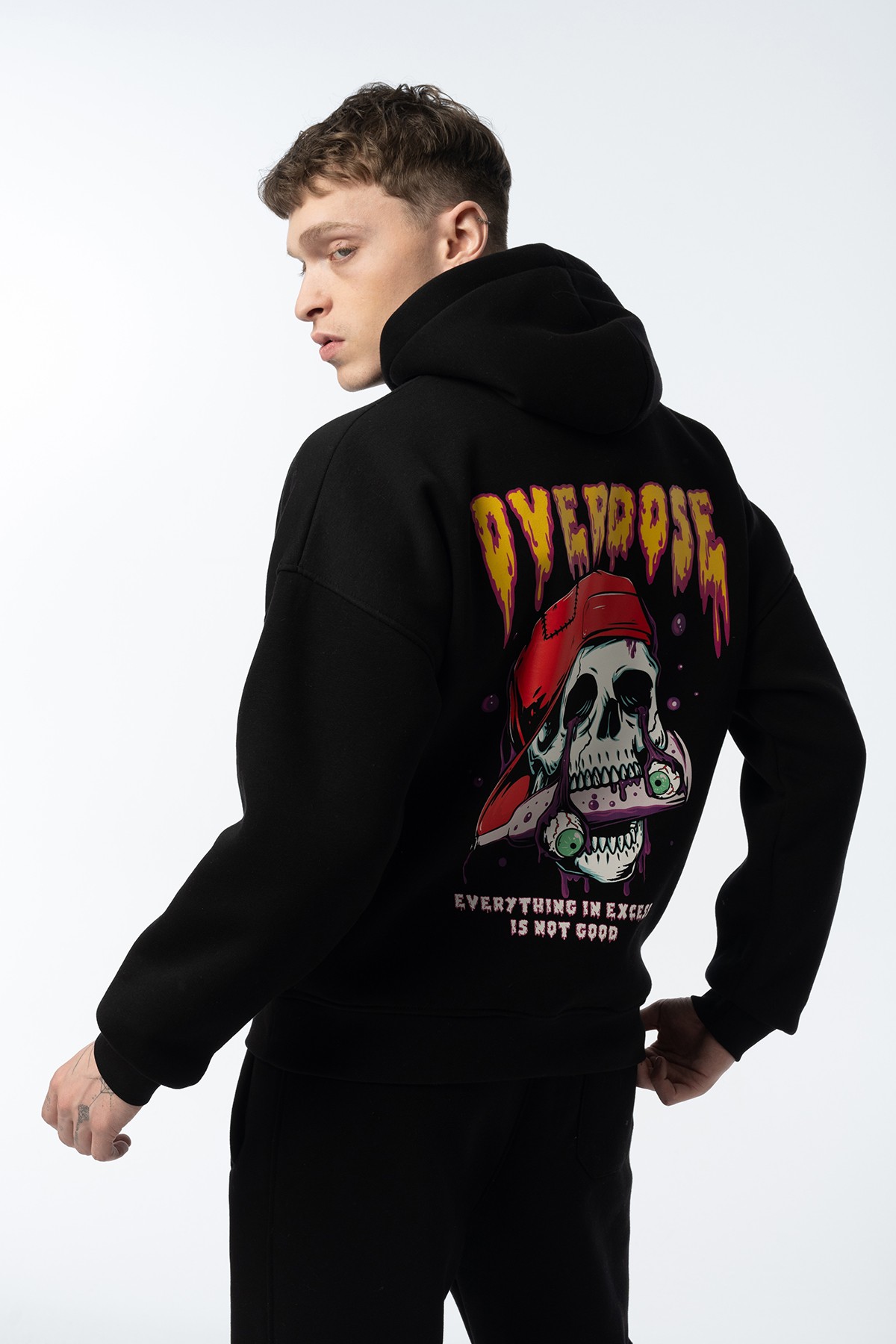 Unisex Overdose Oversize Siyah Hoodie