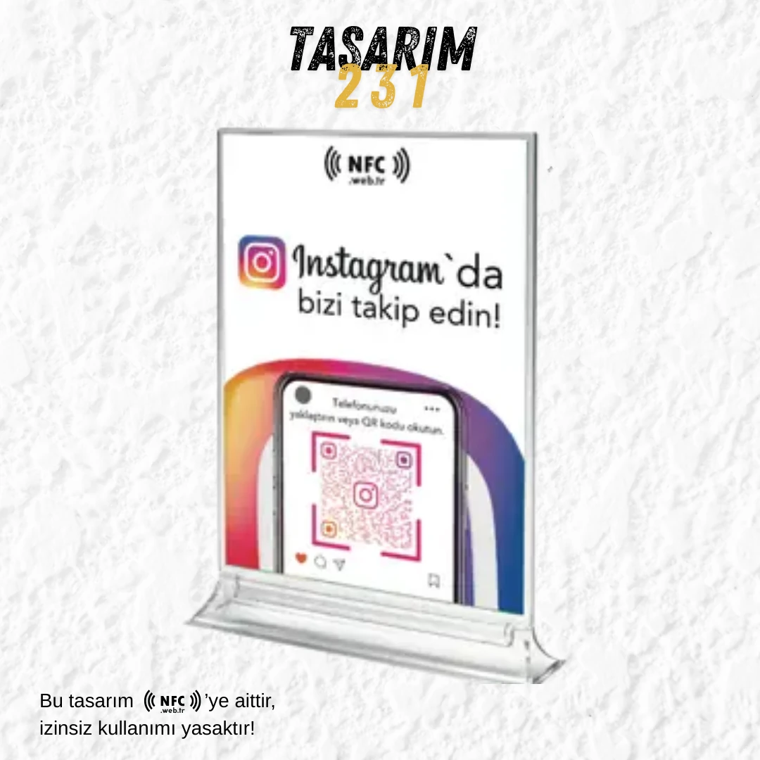 Masa Üstü NFC ve QR Kodlu İnstagram Takip Standı Föylük TASARIM 231