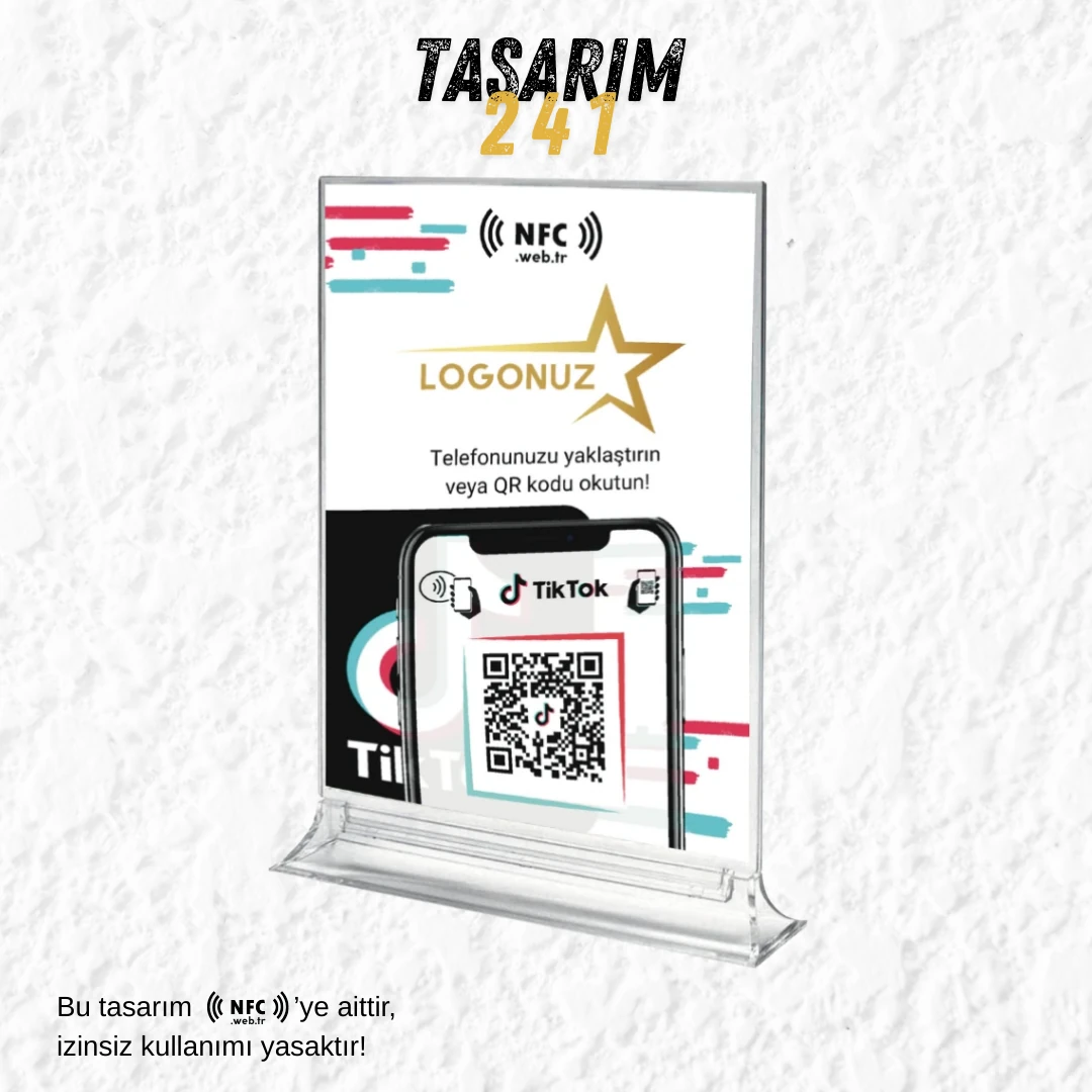 Masa Üstü NFC ve QR Kodlu TikTok Takip Standı Föylük TASARIM 241