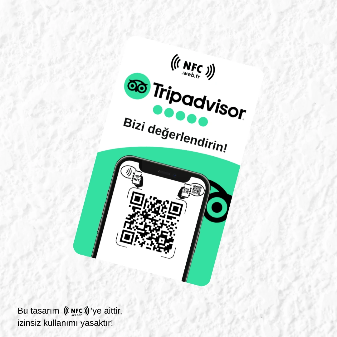 Logolu NFC ve QR Kodlu Tripadvisor Yorum ve Puanlama Kartı