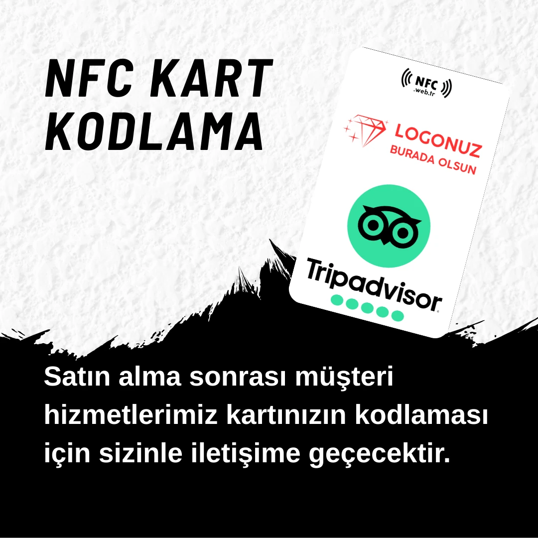 Logolu NFC ve QR Kodlu Tripadvisor Yorum ve Puanlama Kartı
