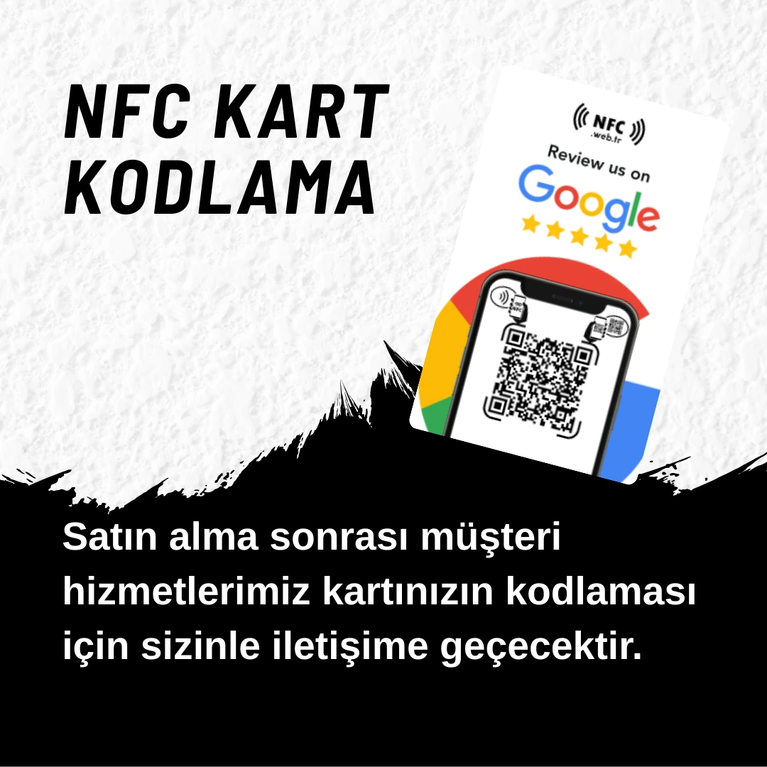 İngilizce NFC ve QR Kodlu Google Yorum ve Puanlama Kartı