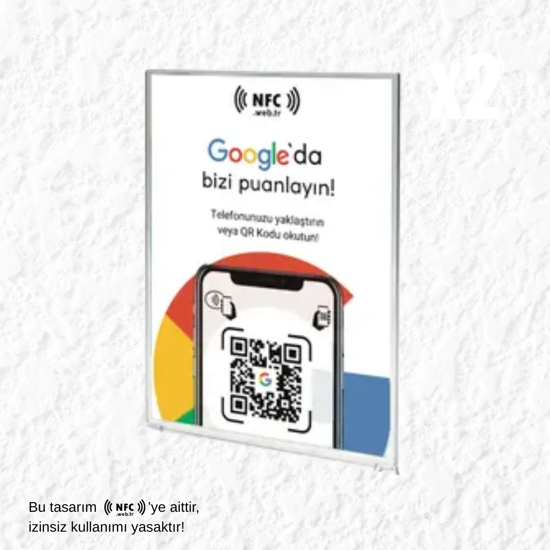 Duvar Tipi NFC ve QR Kodlu Google Yorum ve Puanlama Föylük 