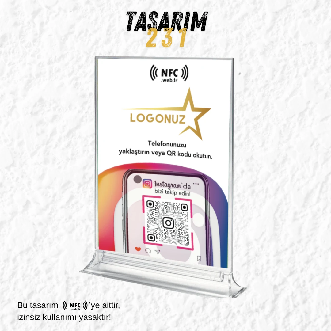 Masa Üstü NFC ve QR Kodlu İnstagram Takip Standı Föylük TASARIM 231