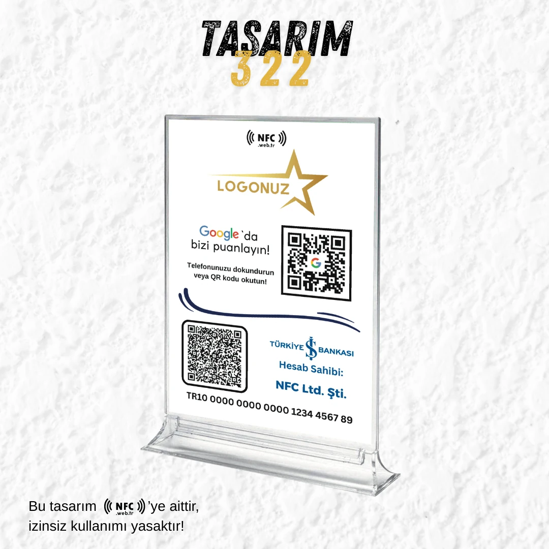 QR Kod Ödeme & NFC Google Yorum Masaüstü Standı TASARIM 322