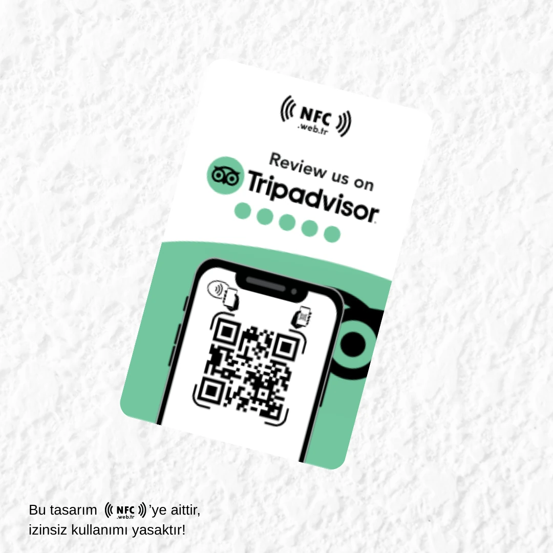 İngilizce NFC ve QR Kodlu Tripadvisor Yorum ve Puanlama Kartı
