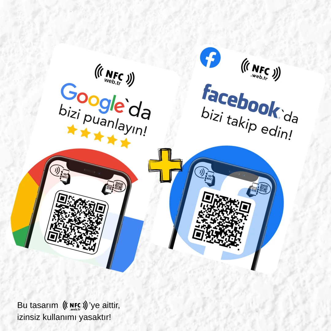NFC ve QR Kodlu Google Yorum ve Facebook Takip Kartı 2’li Paket