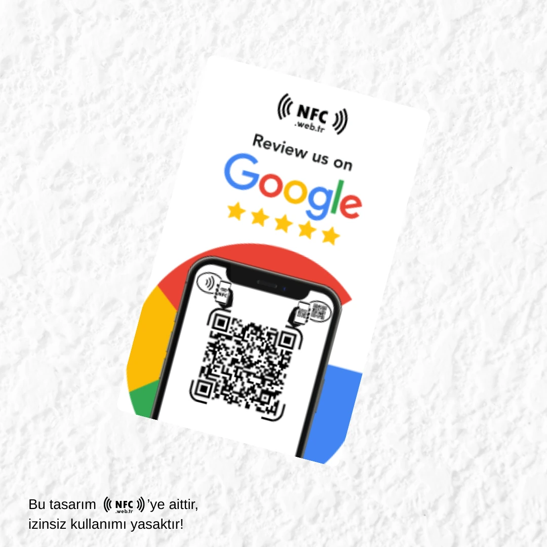 İngilizce NFC ve QR Kodlu Google Yorum ve Puanlama Kartı