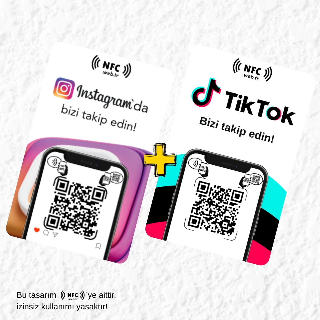NFC ve QR Kodlu Instagram ve TikTok Takip Kartı 2’li Paket