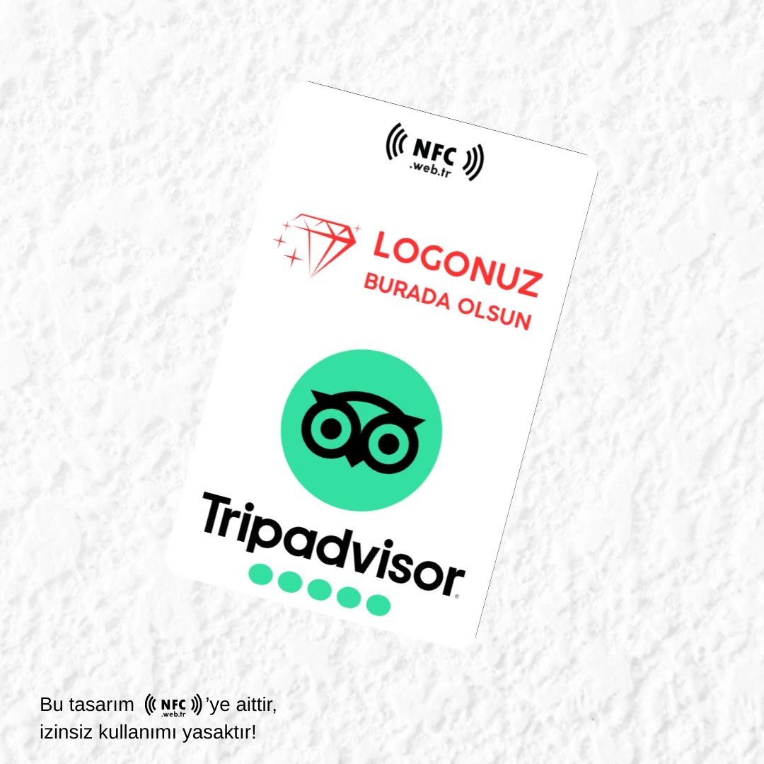 Logolu NFC ve QR Kodlu Tripadvisor Yorum ve Puanlama Kartı