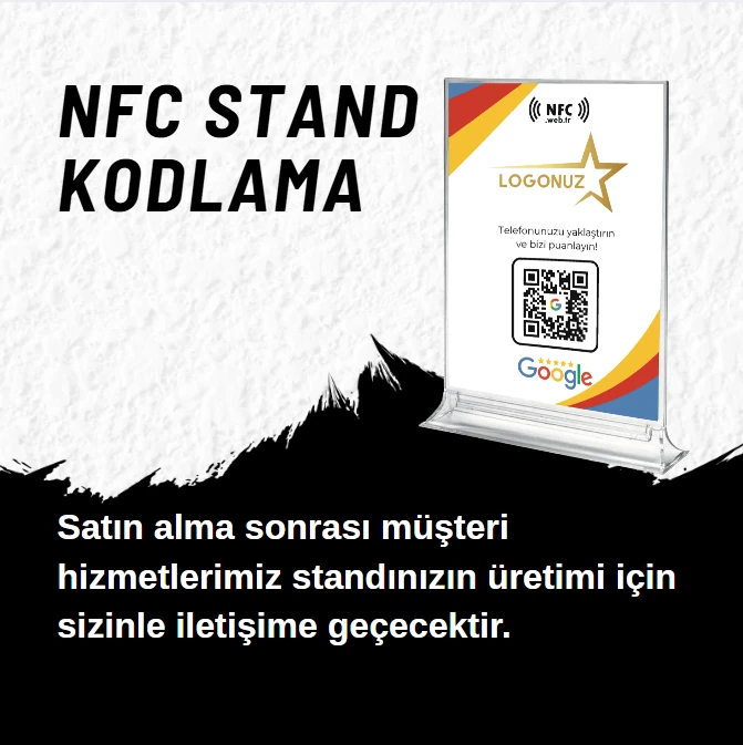 Masa Üstü NFC ve QR Kodlu Google Yorum ve Puanlama Standı Föylük TASARIM 223