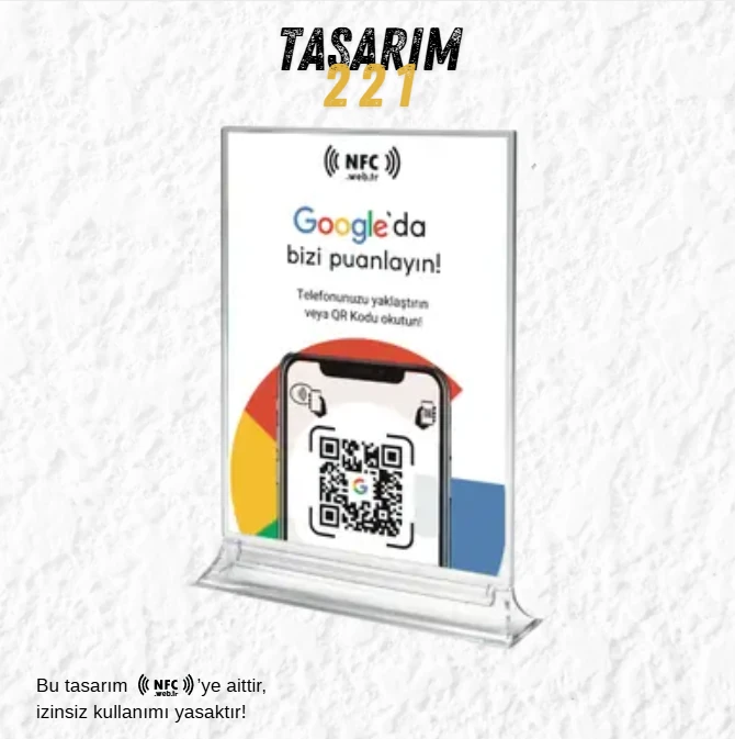 Logo'lu Masa Üstü NFC ve QR Kodlu Google Yorum ve Puanlama Standı Föylük TASARIM 221