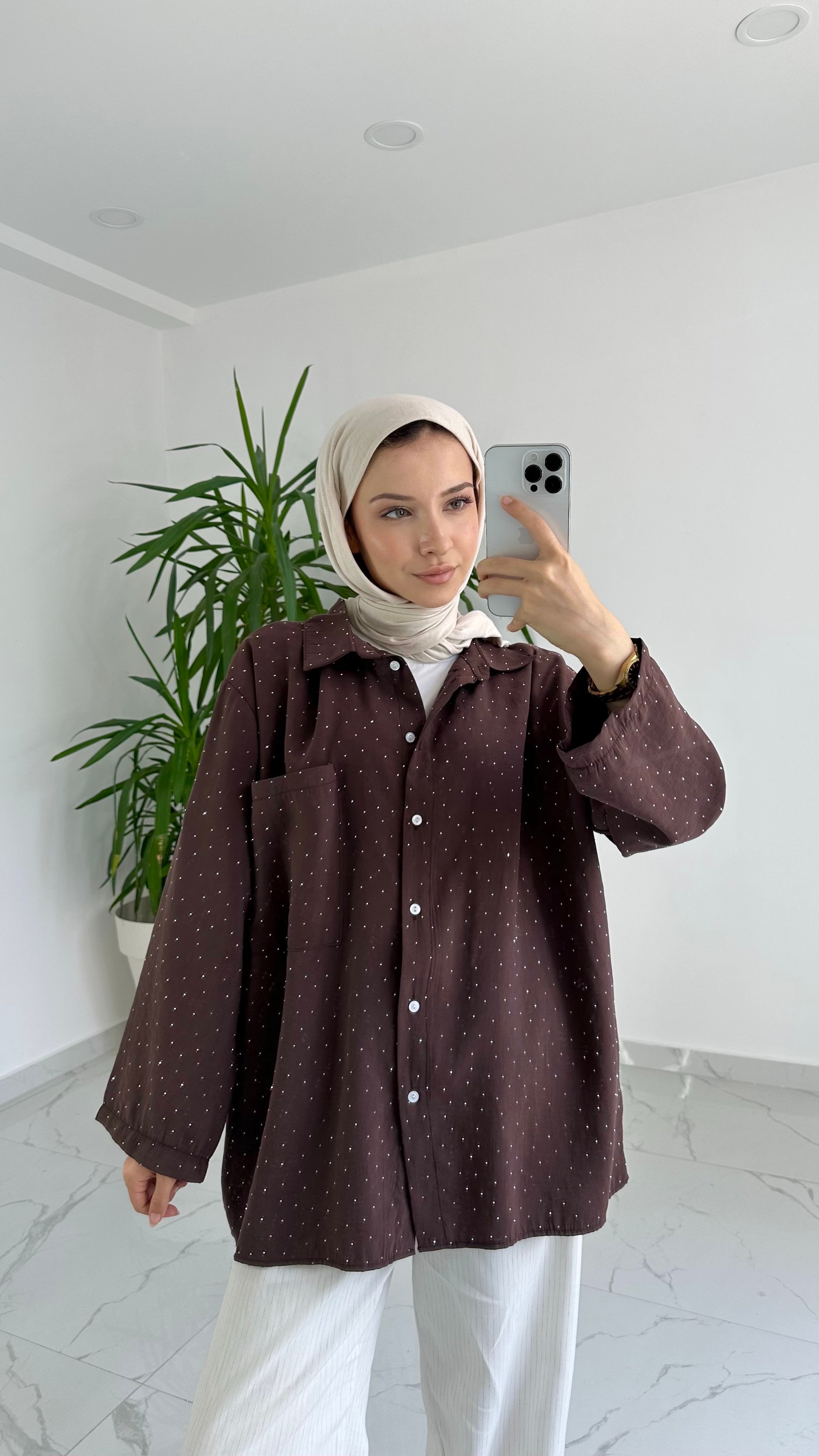 Taşlı Gömlek - Kahve