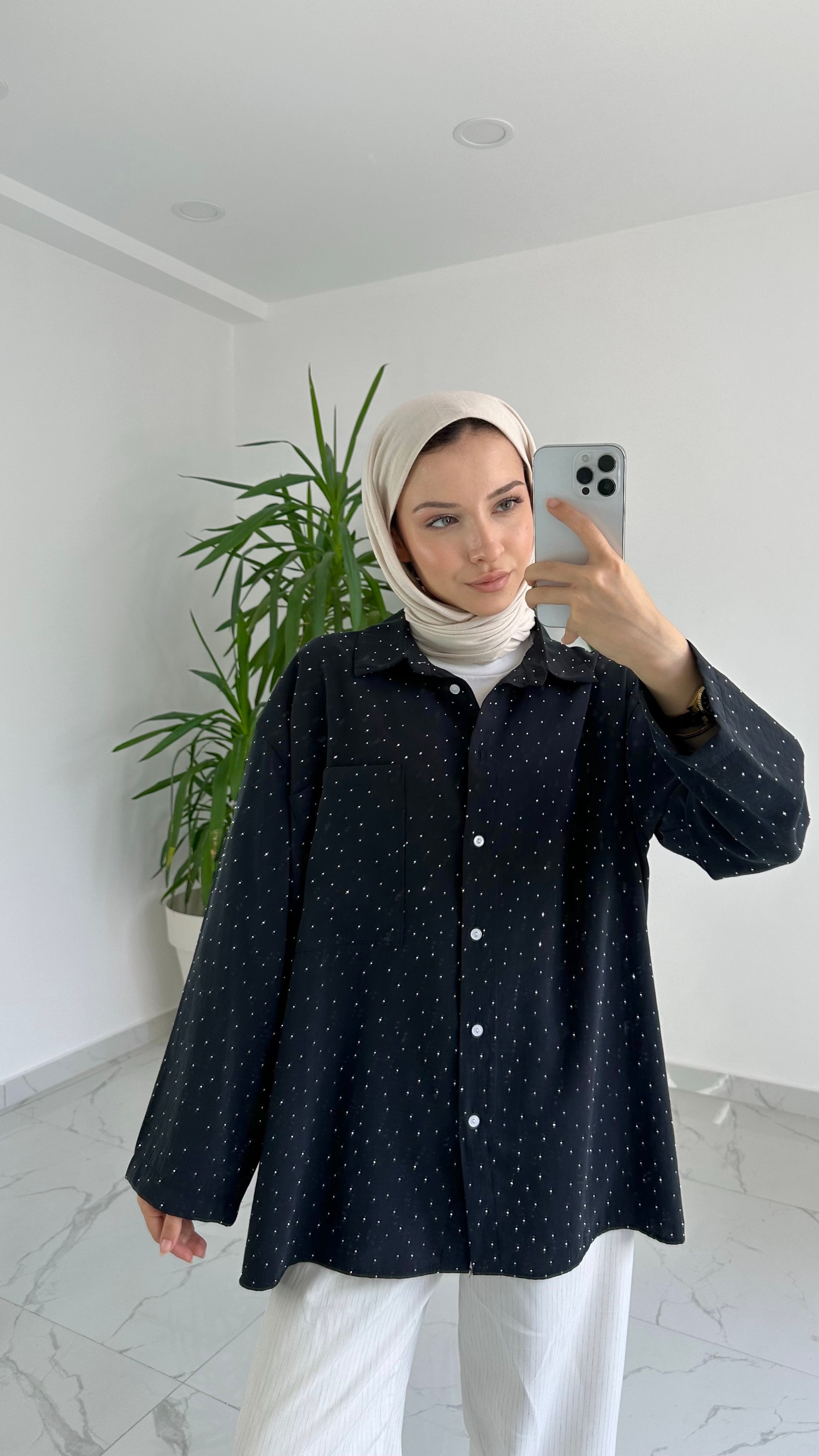 Taşlı Gömlek - Siyah