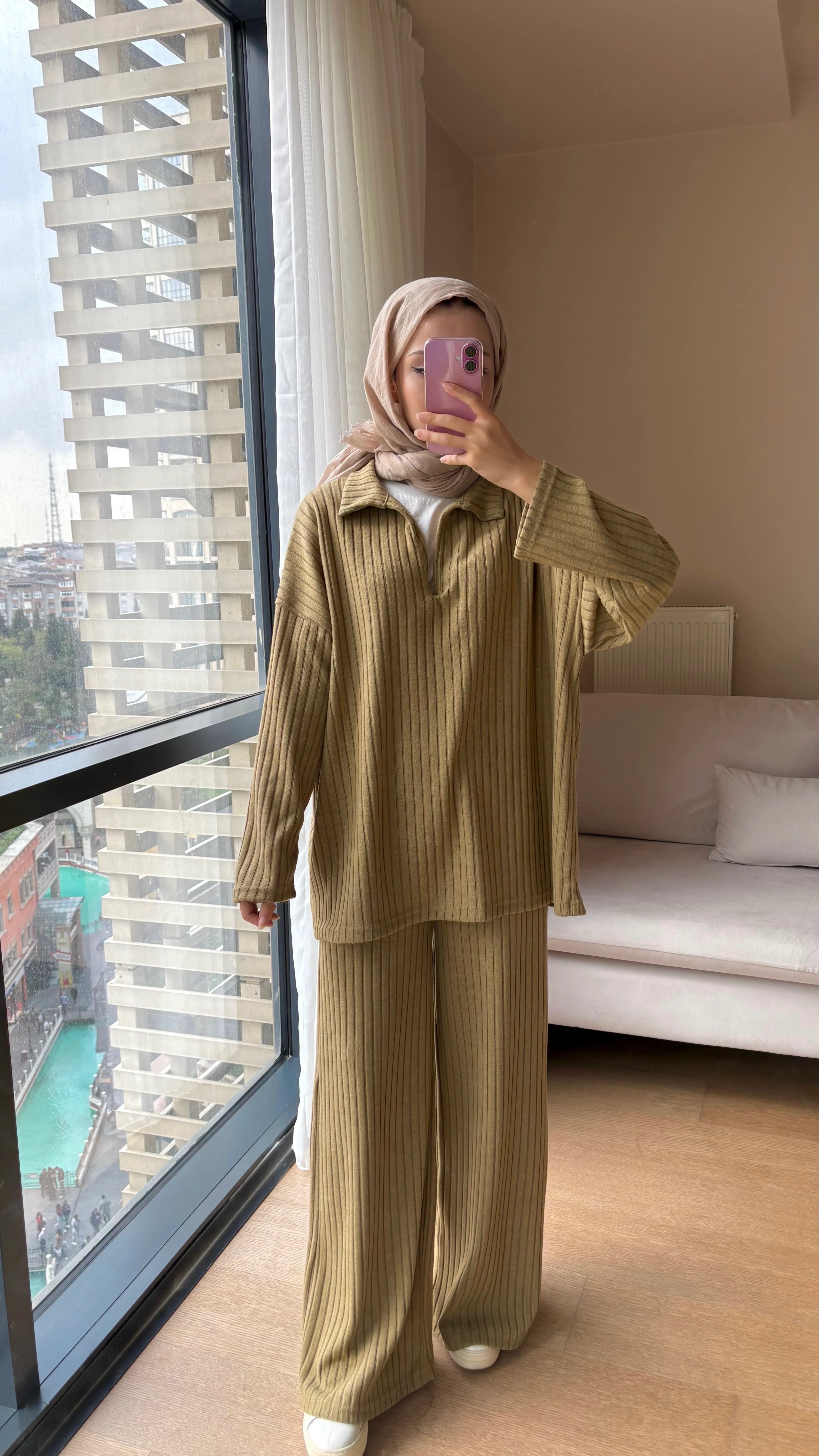 Fitilli V Yaka Takım - Haki