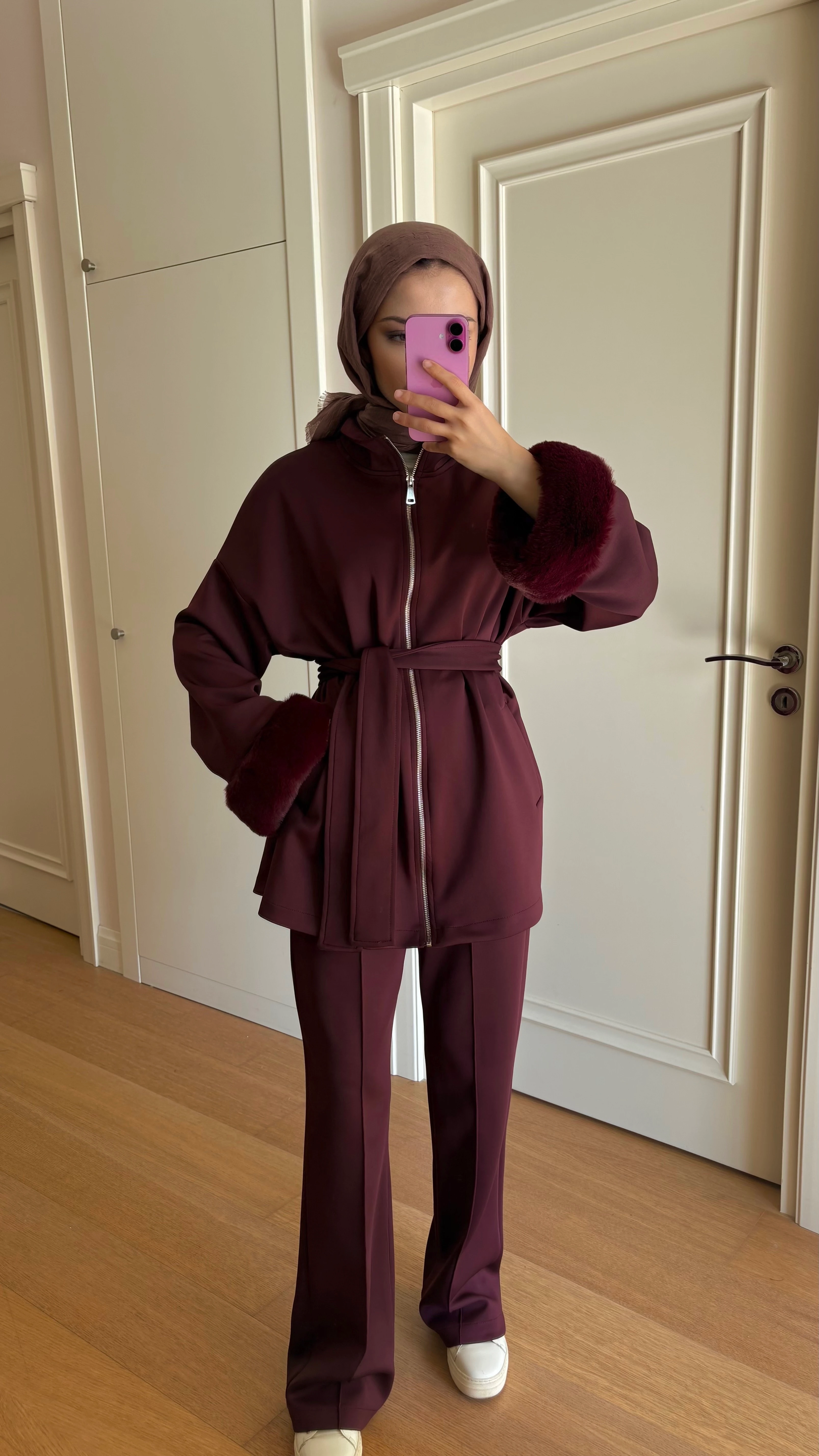 Kürk Detay Takım - Bordo