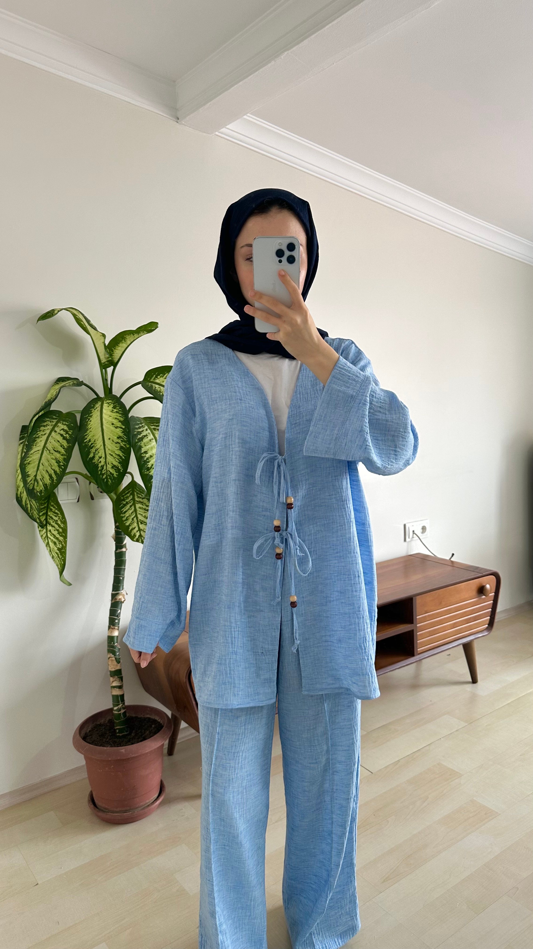 Müslin Önden Bağlamalı Kimono Takımı
