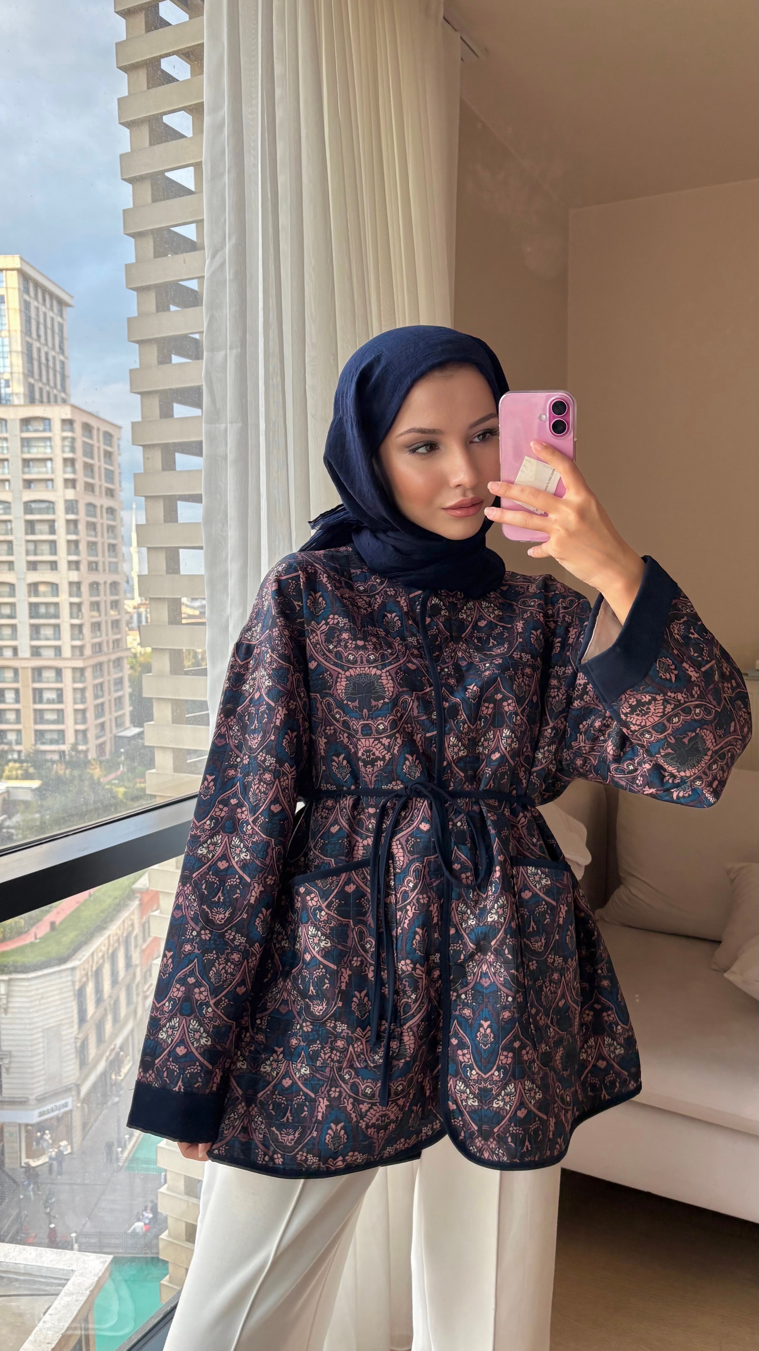 Etnik Desen Mevsimlik Ceket - Lacivert