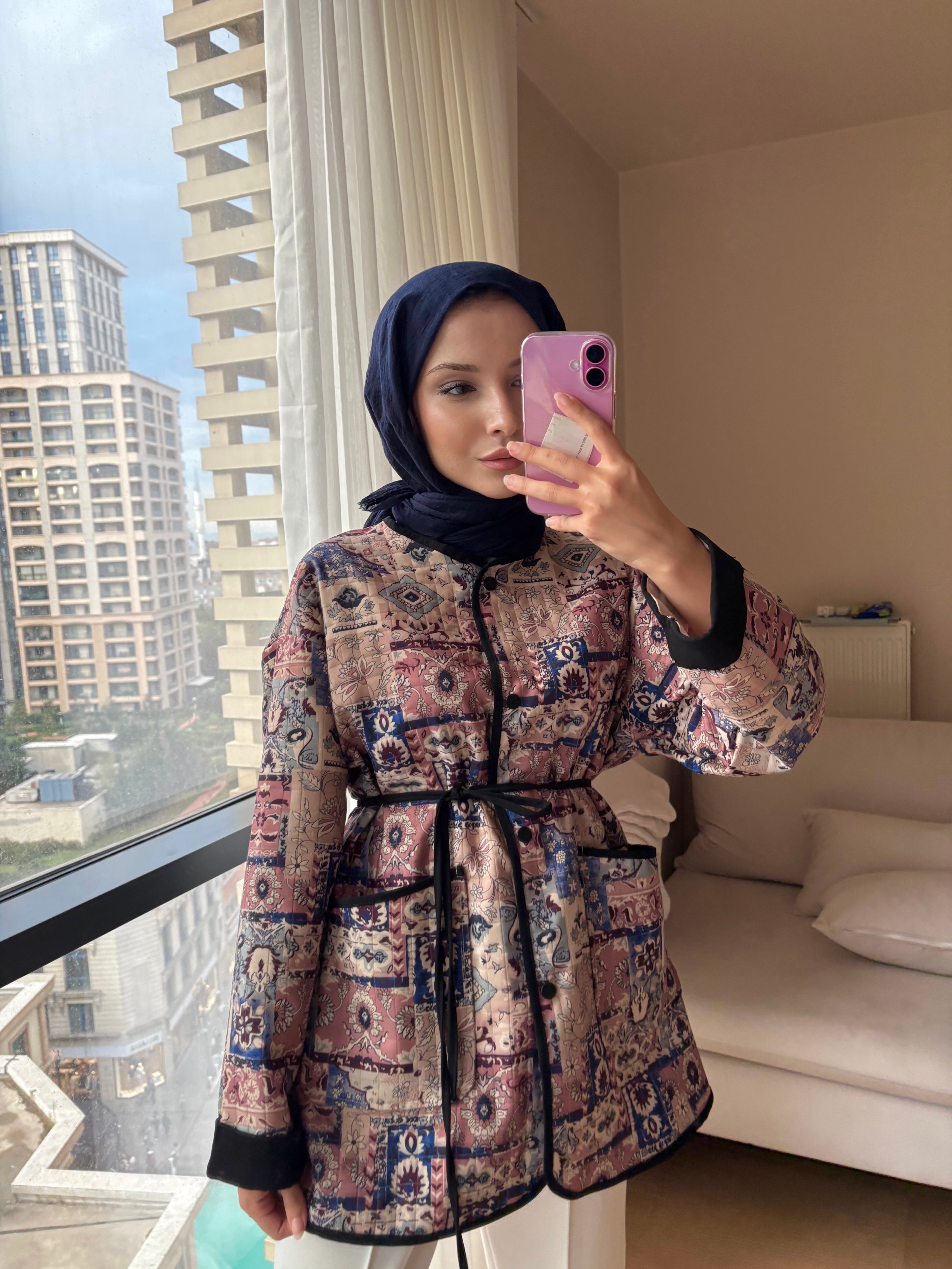 Etnik Desen Mevsimlik Ceket - Taş