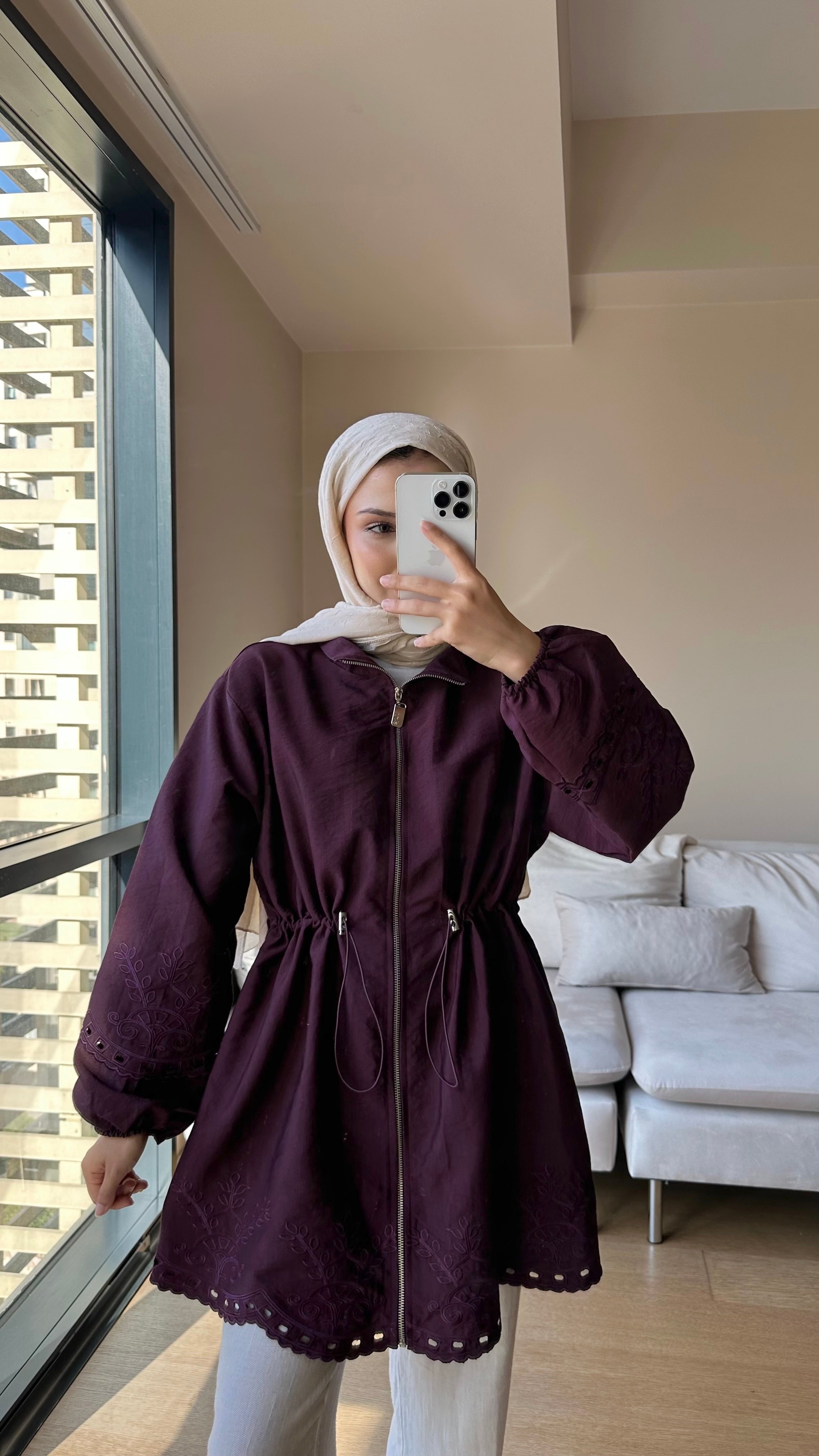Çiçek Nakışlı Ceket - Koyu Bordo