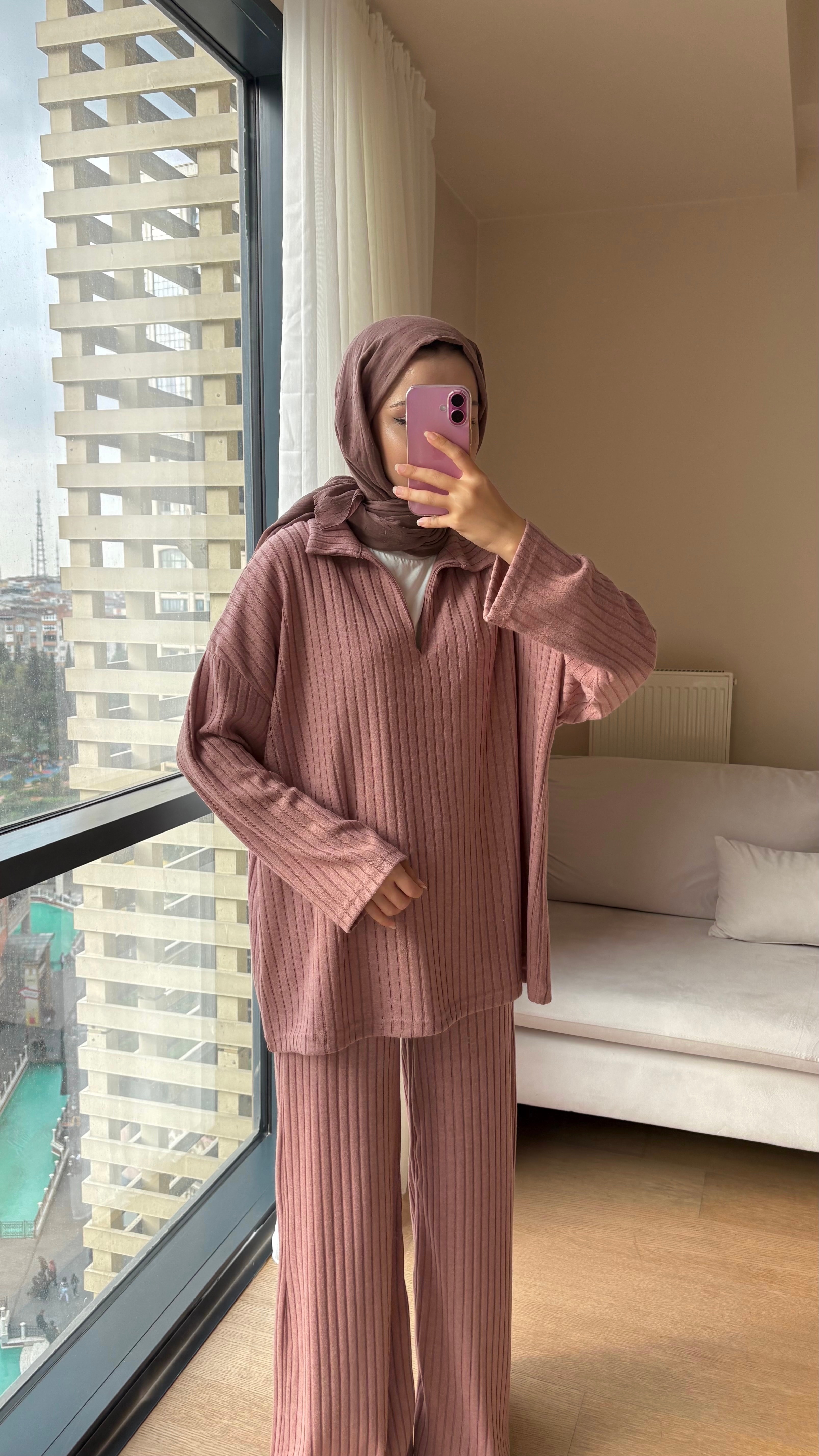 Fitilli V Yaka Takım - Gül