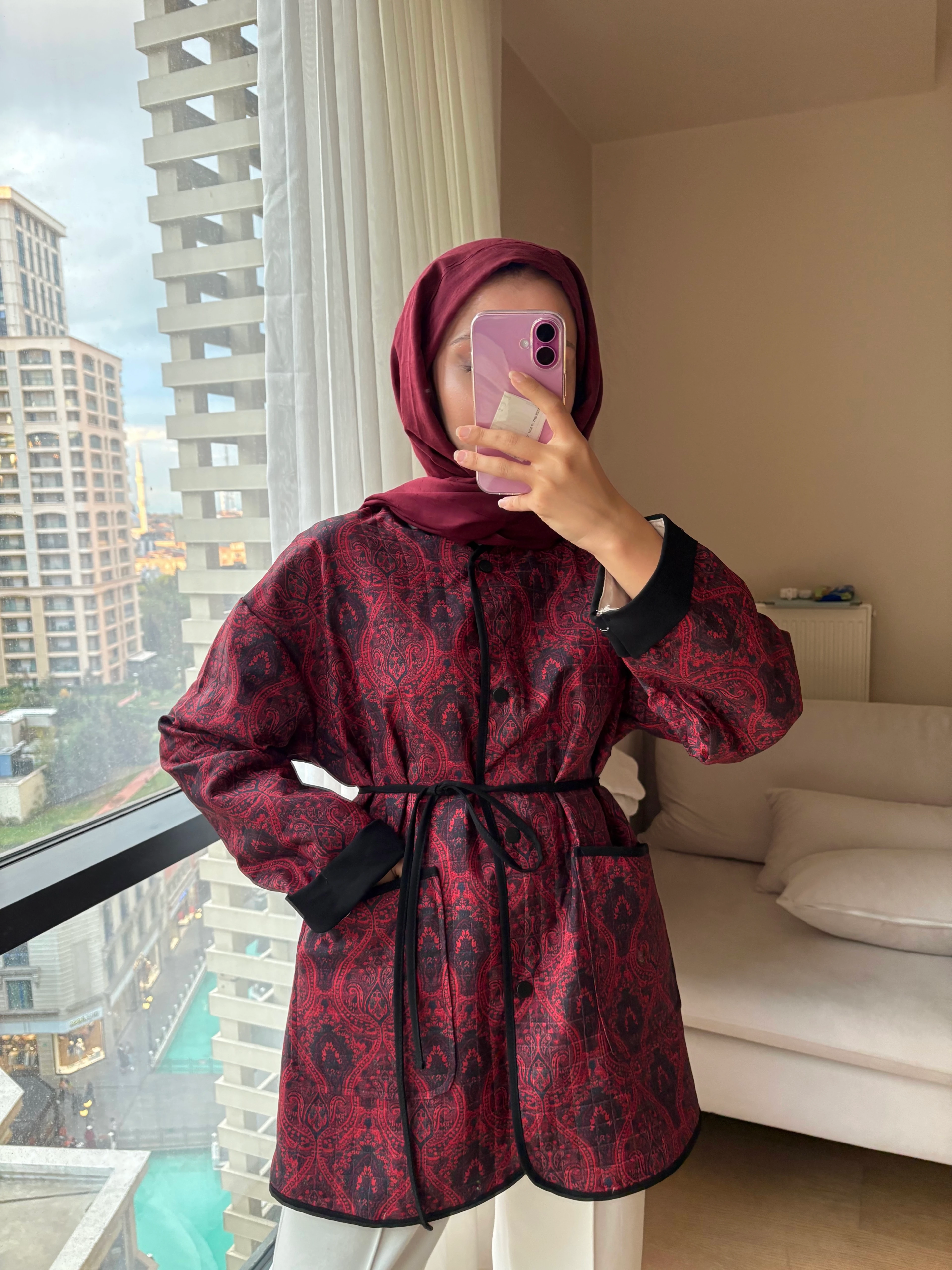 Etnik Desen Mevsimlik Ceket - Bordo