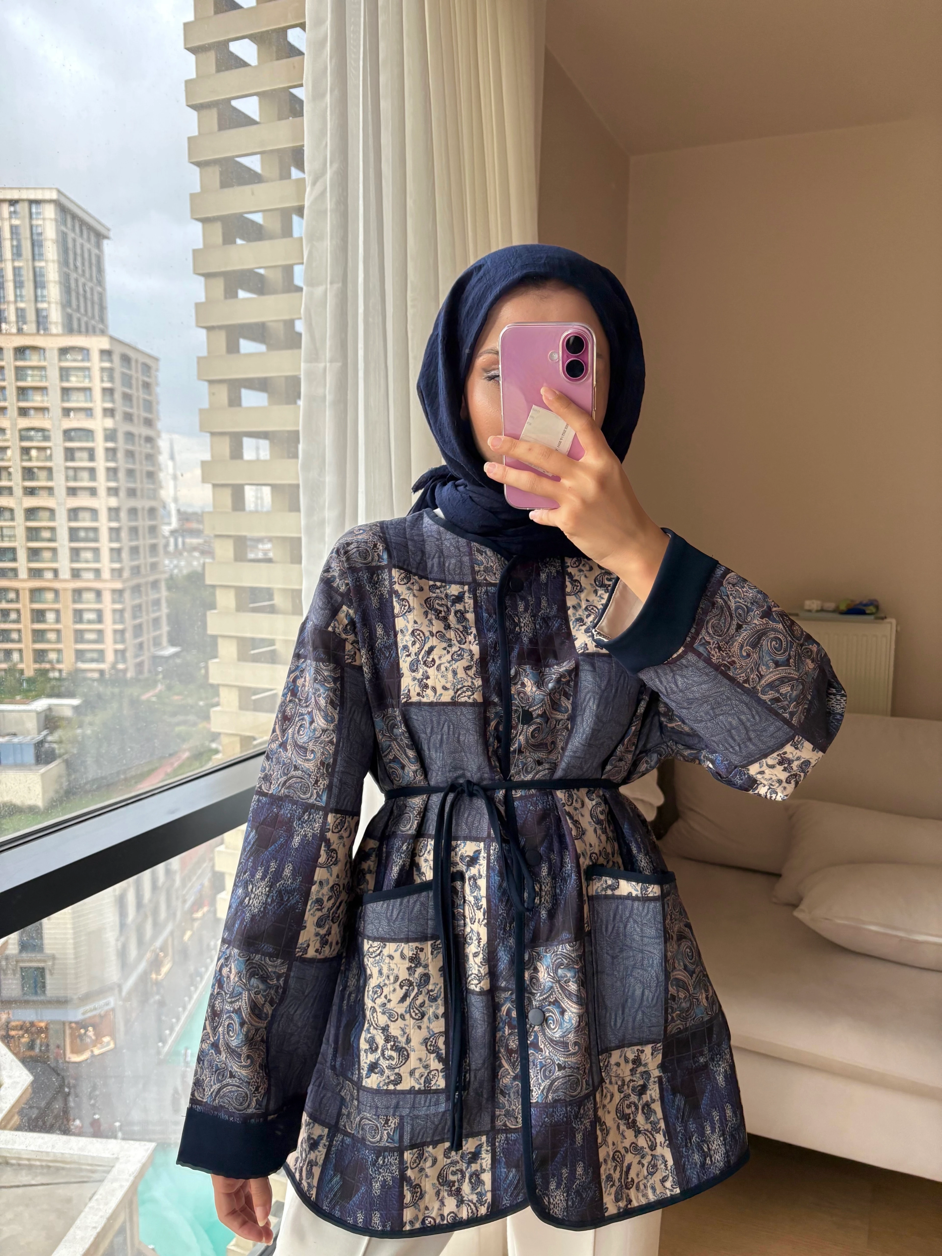 Etnik Desen Mevsimlik Ceket - Mavi