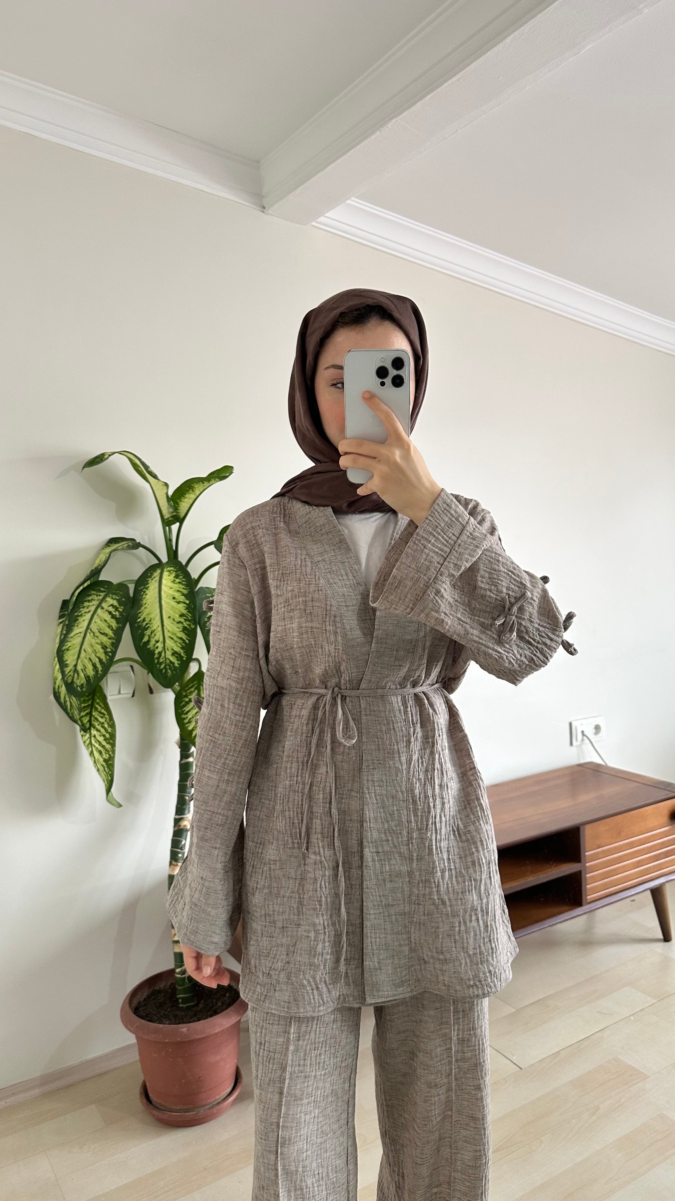 Fiyonk Detay Kimono Takım - vizon