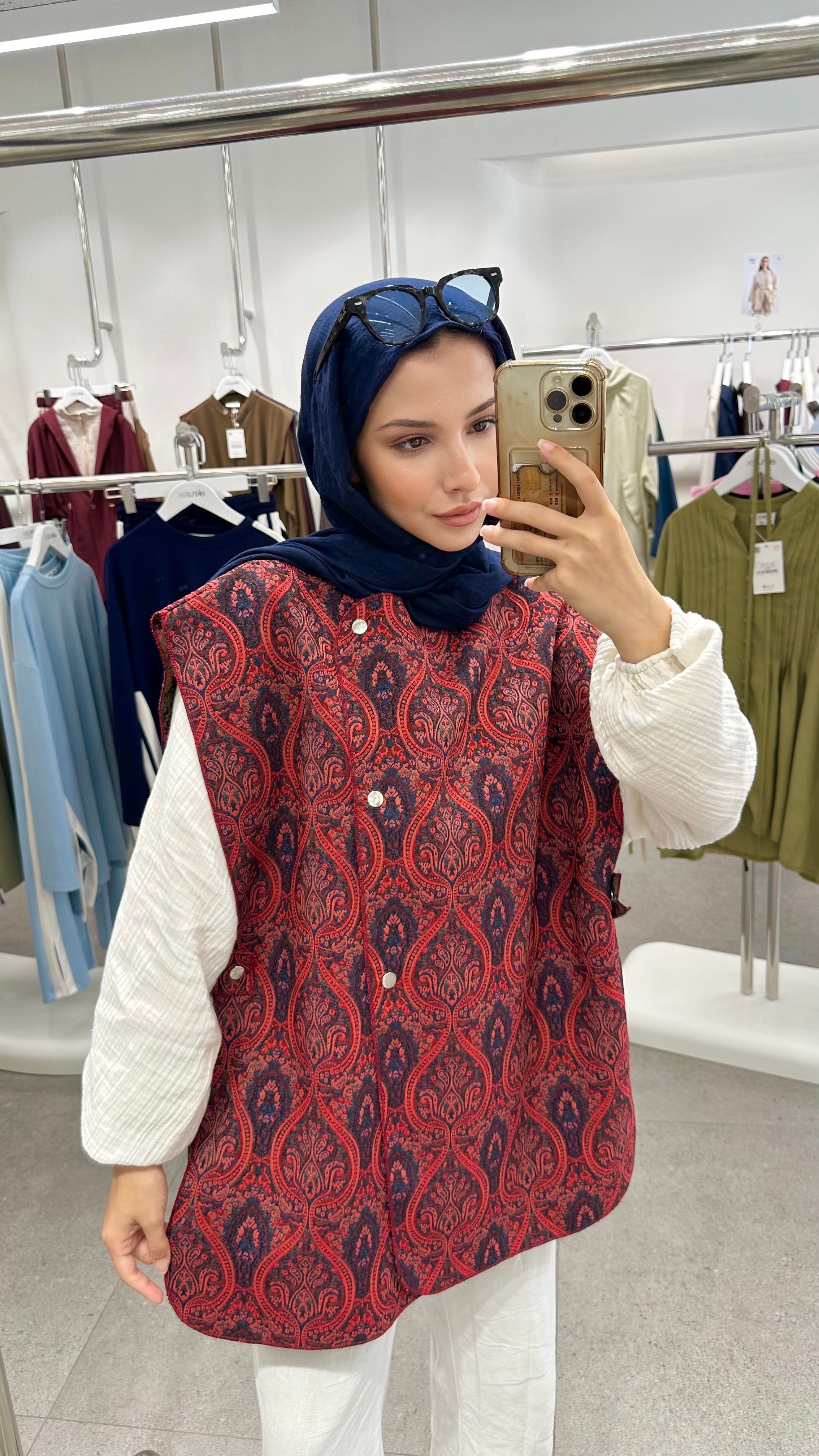 Etnik Desen Yelek - Bordo