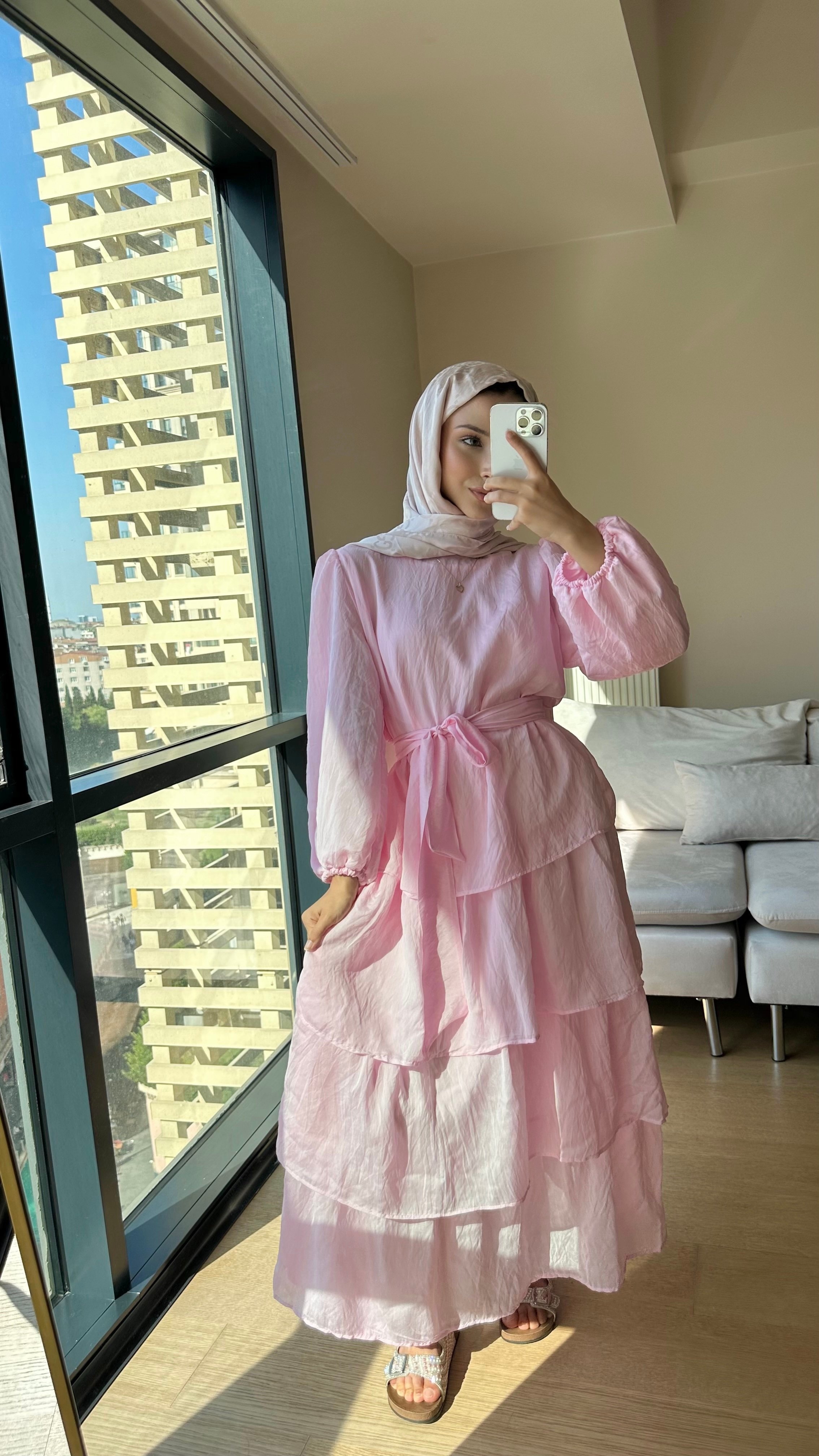 Kat Kat Elbise - Pudra Pembe