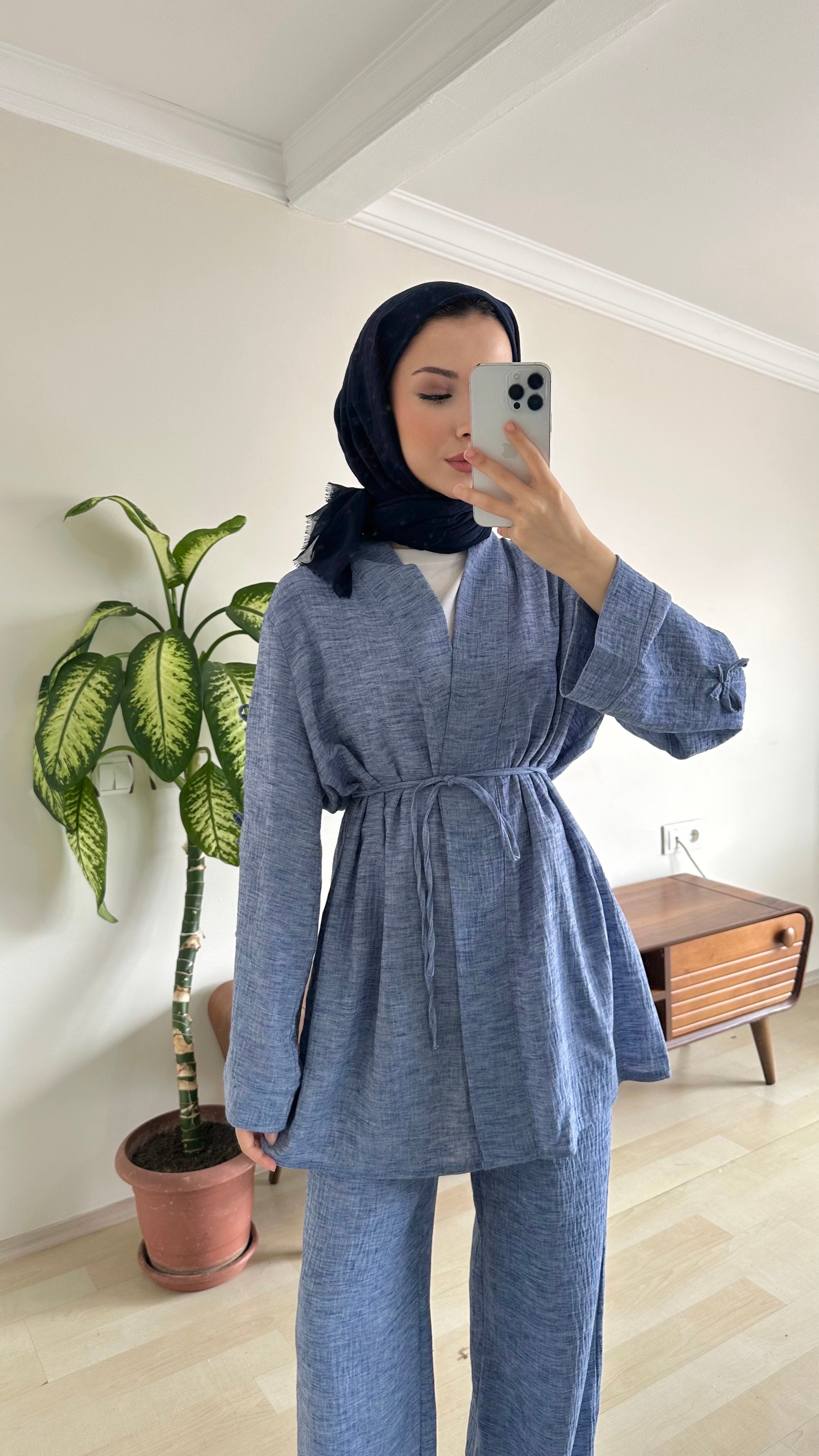 Fiyonk Detay Kimono Takım - Mavi