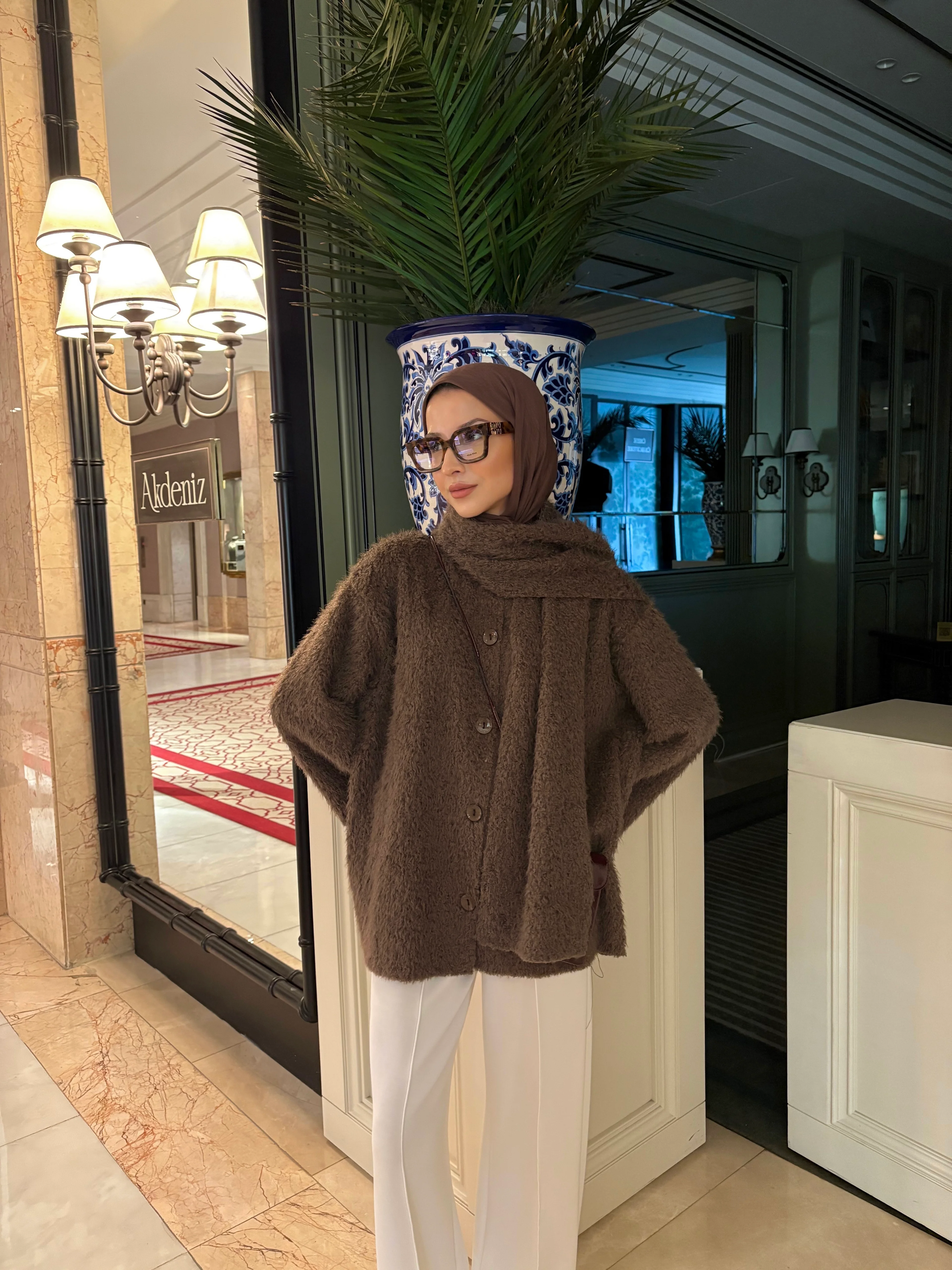 Atkılı Peluş Ceket - Kahve