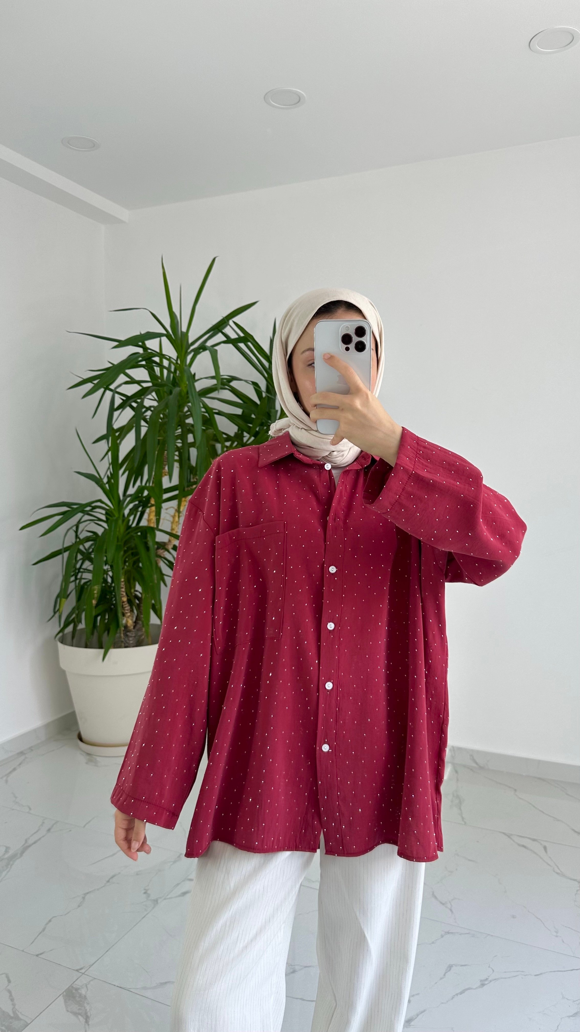 Taşlı Gömlek - Bordo